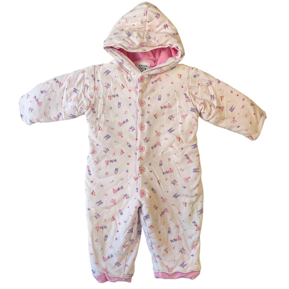 New Potatoes Toddler Girl Hoodie Bodysuit 18M Pink Fleece Thick Warm Buttons